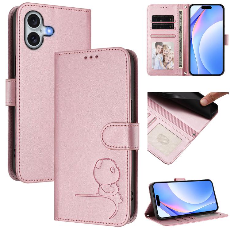 Litter Panda Embossing RFID Leather Phone Case with Lanyard, For iPhone 17e / 16e, For iPhone 17 Pro Max, For iPhone 17 Pro, For iPhone 17, For iPhone Air, For iPhone 16 Pro Max, For iPhone 16 Pro, For iPhone 16 Plus