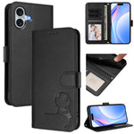 Litter Panda Embossing RFID Leather Phone Case with Lanyard, For iPhone 17e / 16e, For iPhone 17 Pro Max, For iPhone 17 Pro, For iPhone 17, For iPhone Air, For iPhone 16 Pro Max, For iPhone 16 Pro, For iPhone 16 Plus