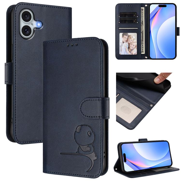 Litter Panda Embossing RFID Leather Phone Case with Lanyard, For iPhone 17e / 16e, For iPhone 17 Pro Max, For iPhone 17 Pro, For iPhone 17, For iPhone Air, For iPhone 16 Pro Max, For iPhone 16 Pro, For iPhone 16 Plus