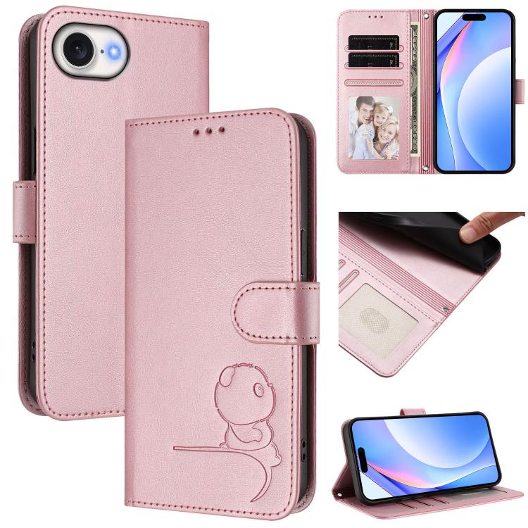 Litter Panda Embossing RFID Leather Phone Case with Lanyard, For iPhone 17e / 16e, For iPhone 17 Pro Max, For iPhone 17 Pro, For iPhone 17, For iPhone Air, For iPhone 16 Pro Max, For iPhone 16 Pro, For iPhone 16 Plus