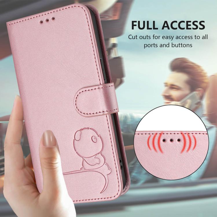 Litter Panda Embossing RFID Leather Phone Case with Lanyard, For iPhone 17e / 16e, For iPhone 17 Pro Max, For iPhone 17 Pro, For iPhone 17, For iPhone Air, For iPhone 16 Pro Max, For iPhone 16 Pro, For iPhone 16 Plus