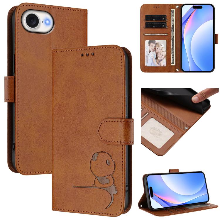 Litter Panda Embossing RFID Leather Phone Case with Lanyard, For iPhone 17e / 16e, For iPhone 17 Pro Max, For iPhone 17 Pro, For iPhone 17, For iPhone Air, For iPhone 16 Pro Max, For iPhone 16 Pro, For iPhone 16 Plus
