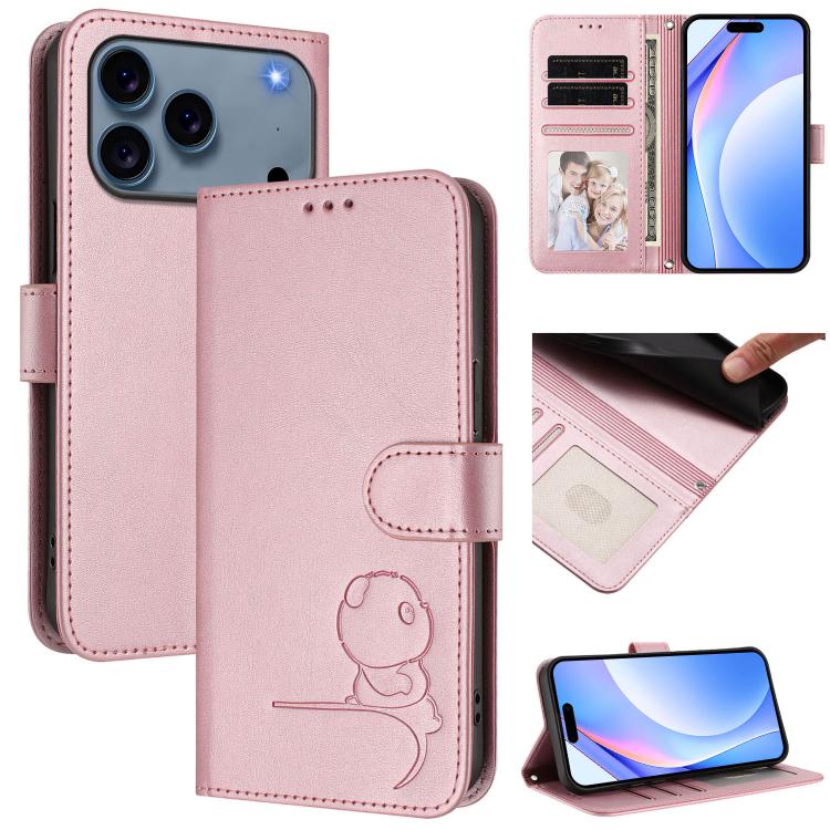 Litter Panda Embossing RFID Leather Phone Case with Lanyard, For iPhone 17e / 16e, For iPhone 17 Pro Max, For iPhone 17 Pro, For iPhone 17, For iPhone Air, For iPhone 16 Pro Max, For iPhone 16 Pro, For iPhone 16 Plus