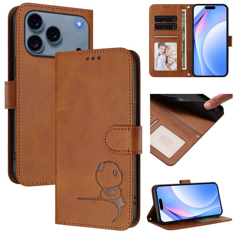 Litter Panda Embossing RFID Leather Phone Case with Lanyard, For iPhone 17e / 16e, For iPhone 17 Pro Max, For iPhone 17 Pro, For iPhone 17, For iPhone Air, For iPhone 16 Pro Max, For iPhone 16 Pro, For iPhone 16 Plus