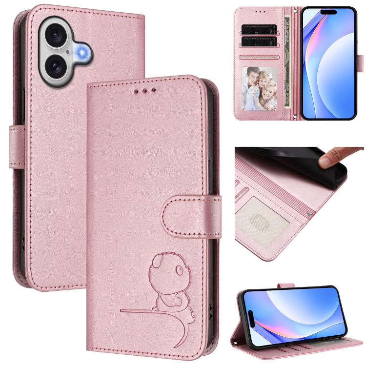 Litter Panda Embossing RFID Leather Phone Case with Lanyard, For iPhone 17e / 16e, For iPhone 17 Pro Max, For iPhone 17 Pro, For iPhone 17, For iPhone Air, For iPhone 16 Pro Max, For iPhone 16 Pro, For iPhone 16 Plus
