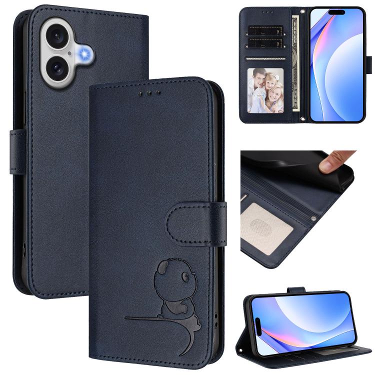 Litter Panda Embossing RFID Leather Phone Case with Lanyard, For iPhone 17e / 16e, For iPhone 17 Pro Max, For iPhone 17 Pro, For iPhone 17, For iPhone Air, For iPhone 16 Pro Max, For iPhone 16 Pro, For iPhone 16 Plus
