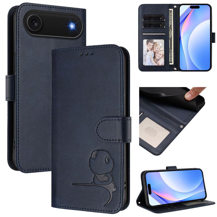 Litter Panda Embossing RFID Leather Phone Case with Lanyard, For iPhone 17e / 16e, For iPhone 17 Pro Max, For iPhone 17 Pro, For iPhone 17, For iPhone Air, For iPhone 16 Pro Max, For iPhone 16 Pro, For iPhone 16 Plus