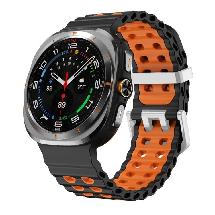 Ocean Two Color Dual-Row Hole Silver Buckle Silicone Watch Band, For Samsung Galaxy Watch Ultra / Ultra 2025