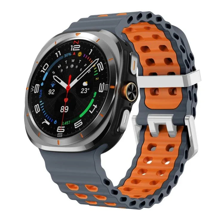 Ocean Two Color Dual-Row Hole Silver Buckle Silicone Watch Band, For Samsung Galaxy Watch Ultra / Ultra 2025