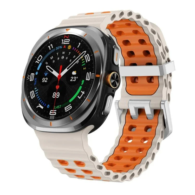 Ocean Two Color Dual-Row Hole Silver Buckle Silicone Watch Band, For Samsung Galaxy Watch Ultra / Ultra 2025