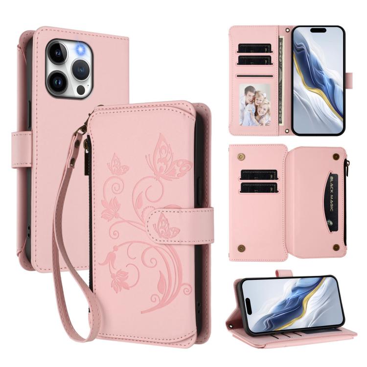 Butterfly Love Flower Multi-card Zipper Wallet Leather Phone Case, For iPhone 15, For iPhone 14 Plus, For iPhone 14 / 13, For iPhone 14 Pro, For iPhone 14 Pro Max, For iPhone 7 / 8 / SE 2022
