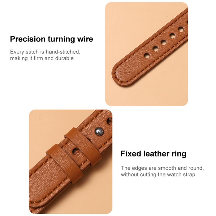 xDfind Double Ring Single Rivet Genuine Leather Watch Band, 20mm, 22mm