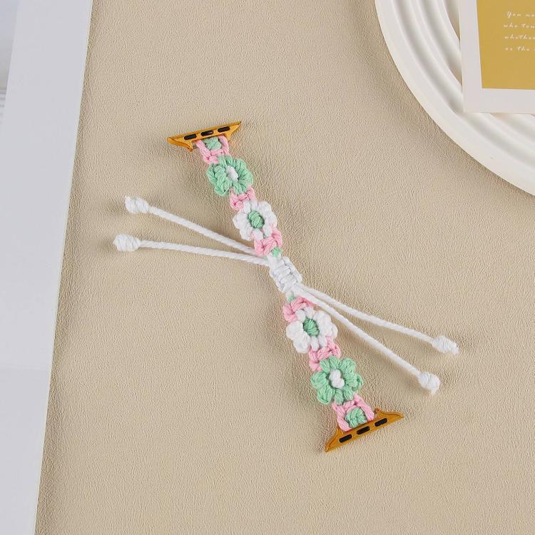 Hemp Rope Woven Flowers Drawstring Watch Band, For Apple Watch 46mm / 49mm / 45mm / 44mm, For Apple Watch 42mm / 41mm / 40mm / 38mm