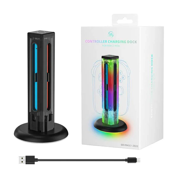 JYS NS2318 4 in 1 Game Controller Charging Dock with RGB Light, For Nintendo Switch 1 / 2, JYS-NS2318