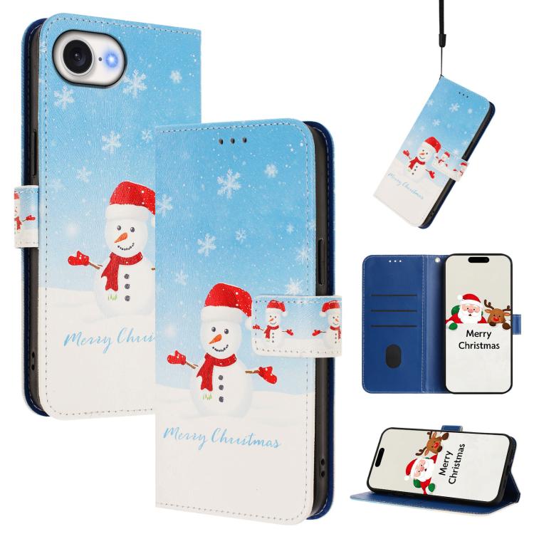 Christmas Series Buckle Leather Phone Case with Hand Strap, For iPhone 17e / 16e, For iPhone 17 Pro Max, For iPhone 17 Pro, For iPhone 17, For iPhone Air, For iPhone 16 Pro Max, For iPhone 16 Pro, For iPhone 16 Plus