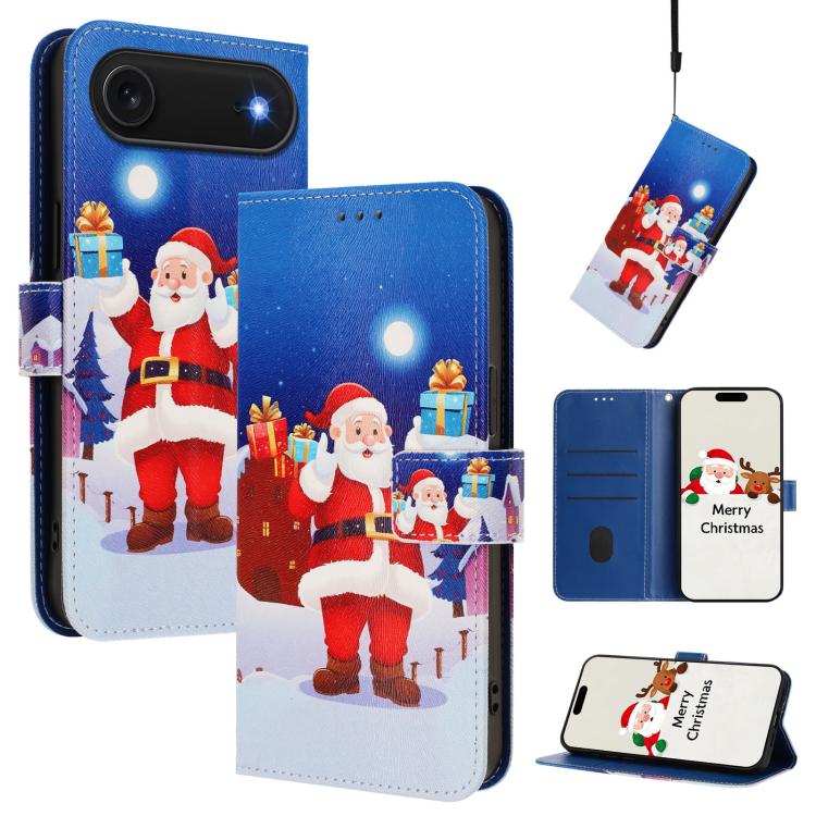 Christmas Series Buckle Leather Phone Case with Hand Strap, For iPhone 17e / 16e, For iPhone 17 Pro Max, For iPhone 17 Pro, For iPhone 17, For iPhone Air, For iPhone 16 Pro Max, For iPhone 16 Pro, For iPhone 16 Plus