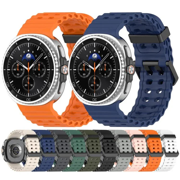 xDfind Black Buckle Ocean Solid Color Dual-row Hole Silicone Watch Band, For Samsung Galaxy Watch8 / 8 Classic