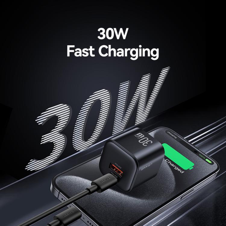 USAMS CC270 30W GaN USB-C / Type-C and USB Dual-port Mini Fast Charger, US Plug