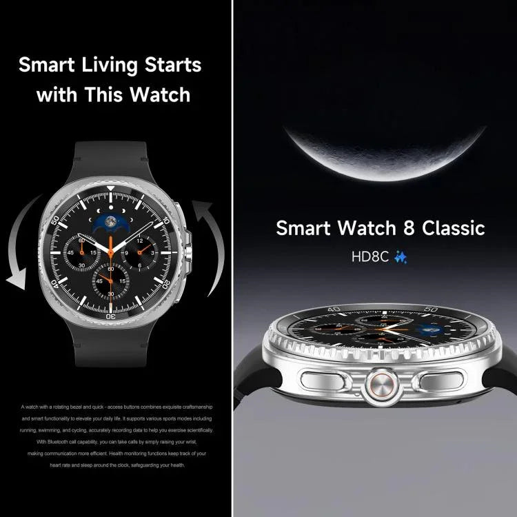 HD8C 1.43 inch BT5.4 Rotate Dial Smart Watch, Support Bluetooth Call / Sleep / Blood Oxygen / Heart Rate / Blood Pressure Health Monitor