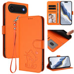 Embossed Heart Cat Leather Phone Case with Hand Strap, For iPhone Air, For iPhone 16 Pro Max, For iPhone 16 Pro, For iPhone 16 Plus