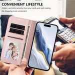 Embossed Heart Cat Leather Phone Case with Hand Strap, For iPhone 17e / 16e, For iPhone 17 Pro Max, For iPhone 17 Pro, For iPhone 17