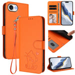 Embossed Heart Cat Leather Phone Case with Hand Strap, For iPhone 17e / 16e, For iPhone 17 Pro Max, For iPhone 17 Pro, For iPhone 17