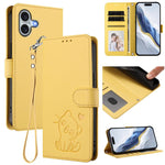 Embossed Heart Cat Leather Phone Case with Hand Strap, For iPhone Air, For iPhone 16 Pro Max, For iPhone 16 Pro, For iPhone 16 Plus