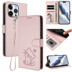 Embossed Heart Cat Leather Phone Case with Hand Strap, For iPhone 14 Pro Max, For iPhone 7 / 8 / SE 2022, For iPhone 13 Pro Max, For iPhone 13 Pro