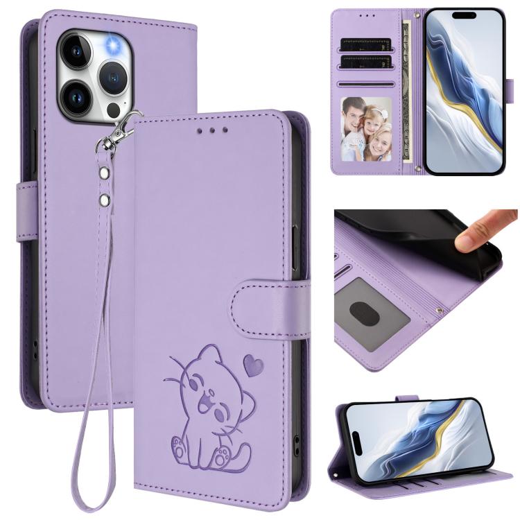 Embossed Heart Cat Leather Phone Case with Hand Strap, For iPhone 14 Pro Max, For iPhone 7 / 8 / SE 2022, For iPhone 13 Pro Max, For iPhone 13 Pro