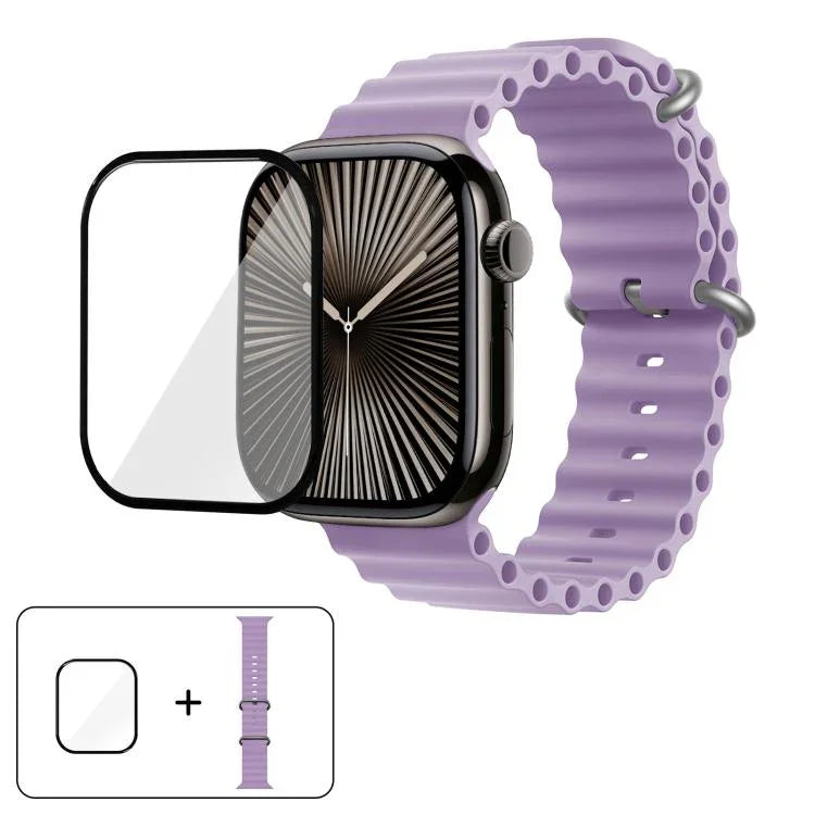 Ocean Silicone Watch Band with 3D Curved Film, For Apple Watch Series 10 46mm, For Apple Watch Series 10 42mm, For Apple Watch Series 44mm