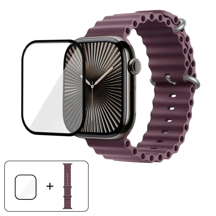 Ocean Silicone Watch Band with 3D Curved Film, For Apple Watch Series 10 46mm, For Apple Watch Series 10 42mm, For Apple Watch Series 44mm