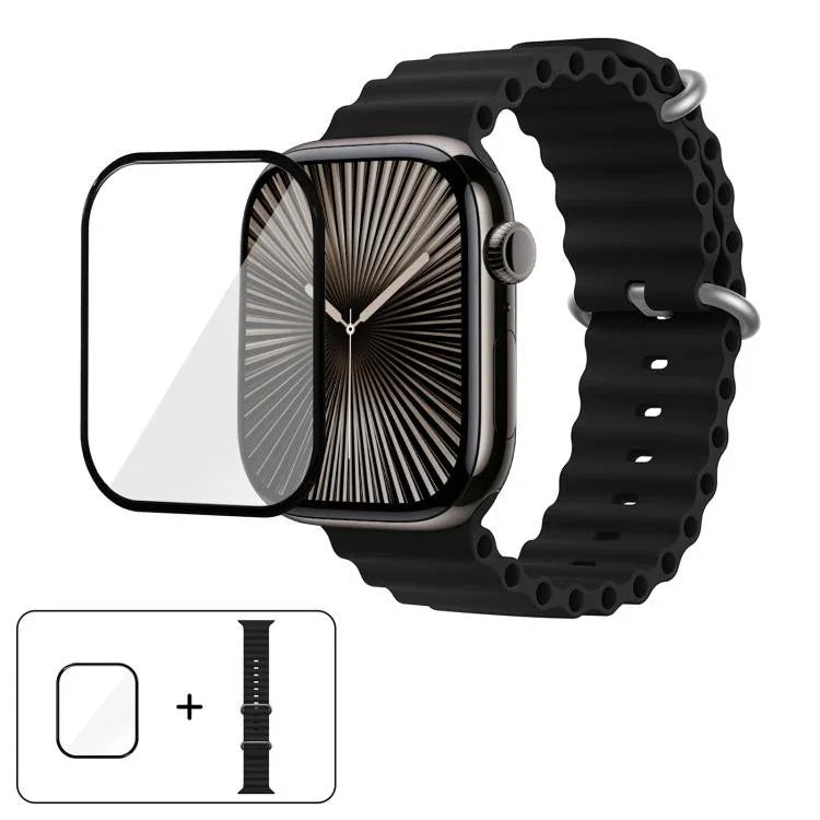 Ocean Silicone Watch Band with 3D Curved Film, For Apple Watch Series 40mm, For Apple Watch Ultra 2 / 1 49mm, For Apple Watch Series 45mm
