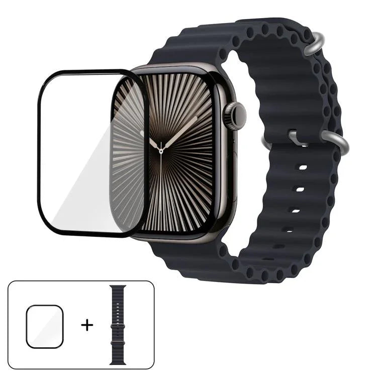Ocean Silicone Watch Band with 3D Curved Film, For Apple Watch Series 40mm, For Apple Watch Ultra 2 / 1 49mm, For Apple Watch Series 45mm