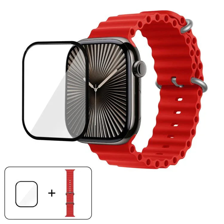 Ocean Silicone Watch Band with 3D Curved Film, For Apple Watch Series 40mm, For Apple Watch Ultra 2 / 1 49mm, For Apple Watch Series 45mm