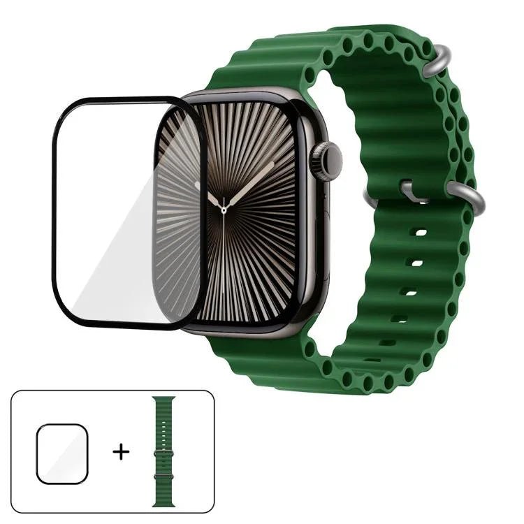 Ocean Silicone Watch Band with 3D Curved Film, For Apple Watch Series 41mm, For Apple Watch Series 38mm, For Apple Watch Series 42mm