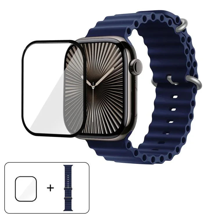 Ocean Silicone Watch Band with 3D Curved Film, For Apple Watch Series 41mm, For Apple Watch Series 38mm, For Apple Watch Series 42mm