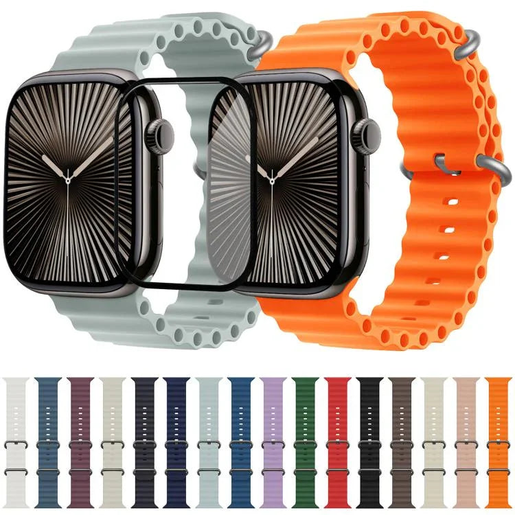 Ocean Silicone Watch Band with 3D Curved Film, For Apple Watch Series 41mm, For Apple Watch Series 38mm, For Apple Watch Series 42mm
