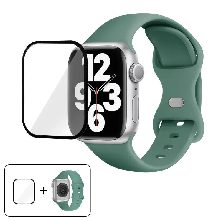 Butterfly Buckle Silicone Watch Band with 3D Curved Film, For Apple Watch Series 10 46mm, For Apple Watch Series 10 42mm, For Apple Watch Series 44mm