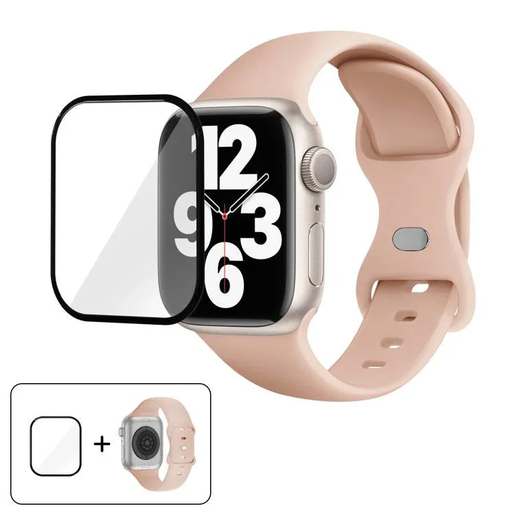 Butterfly Buckle Silicone Watch Band with 3D Curved Film, For Apple Watch Series 10 46mm, For Apple Watch Series 10 42mm, For Apple Watch Series 44mm