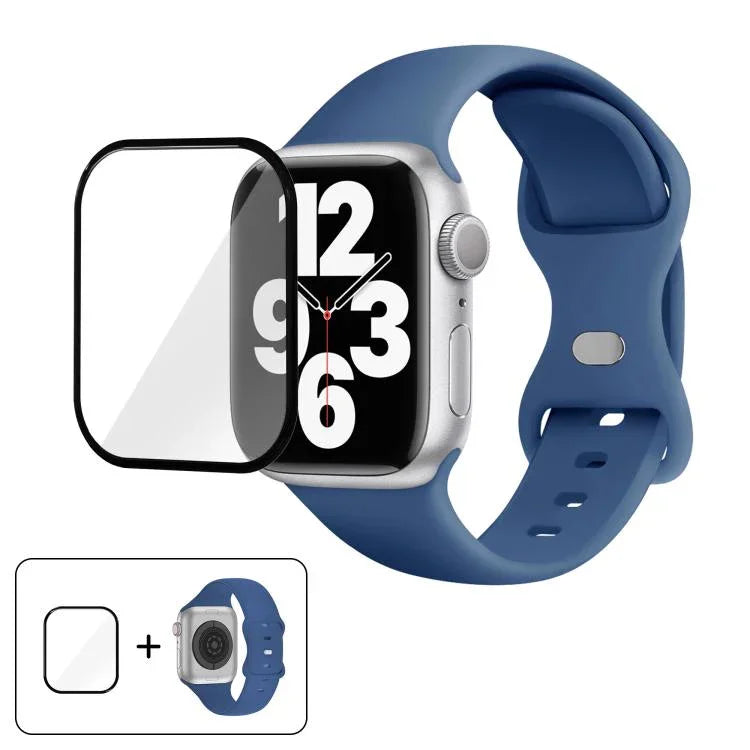 Butterfly Buckle Silicone Watch Band with 3D Curved Film, For Apple Watch Series 41mm, For Apple Watch Series 38mm, For Apple Watch Series 42mm