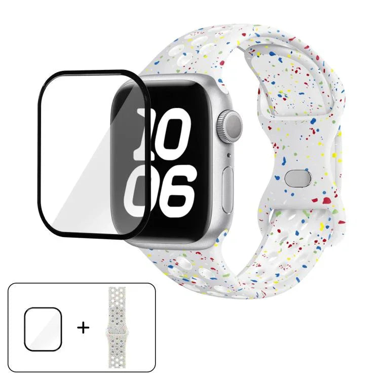 Butterfly Buckle Color Dot Silicone Watch Band with 3D Curved Film, For Apple Watch Series 42mm