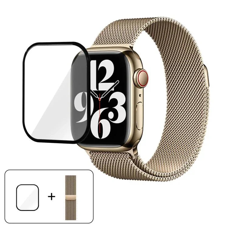 Milanese Stainless Steel Watch Band with 3D Curved Film, For Apple Watch Series 40mm, For Apple Watch Ultra 2 / 1 49mm, For Apple Watch Series 45mm