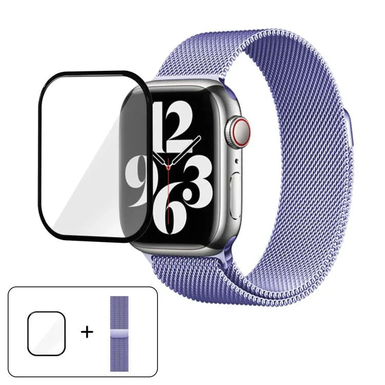Milanese Stainless Steel Watch Band with 3D Curved Film, For Apple Watch Series 40mm, For Apple Watch Ultra 2 / 1 49mm, For Apple Watch Series 45mm