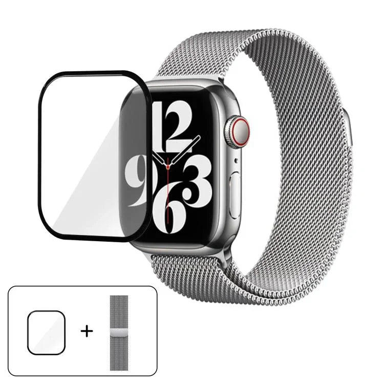 Milanese Stainless Steel Watch Band with 3D Curved Film, For Apple Watch Series 40mm, For Apple Watch Ultra 2 / 1 49mm, For Apple Watch Series 45mm