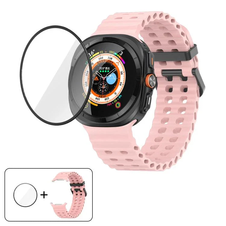 Marine Double Buckle Silicone Watch Band with 3D Curved Film, For Samsung Galaxy Watch Ultra 2025, For Samsung Galaxy Watch Ultra 47mm