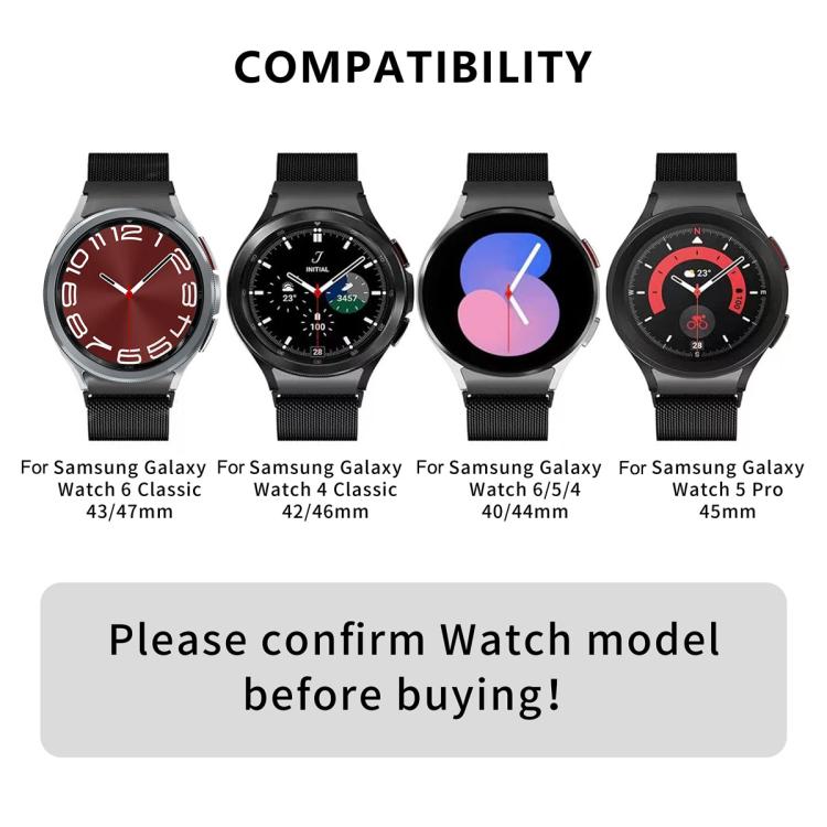 Milanese Magnetic Stainless Steel Watch Band with 3D Curved Film, For Samsung Galaxy Watch6 Classic 43mm, For Samsung Galaxy Watch5 44mm, For Samsung Galaxy Watch5 Pro 45mm, For Samsung Galaxy Watch5 40mm, For Samsung Galaxy Watch4 44mm                ...