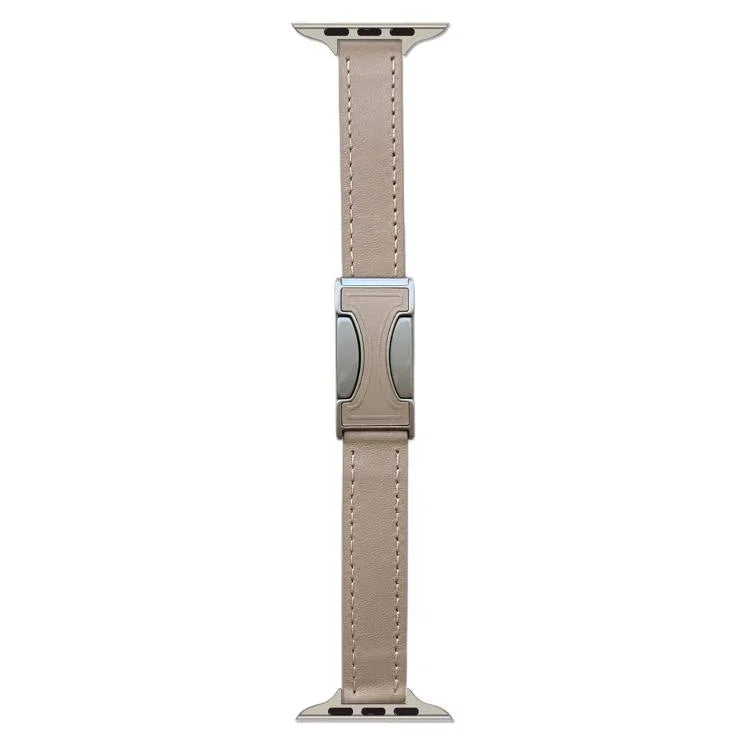 Magnetic Buckle 14mm Plain Genuine Leather Watch Band, For Apple Watch 46mm / 49mm / 45mm / 44mm, For Apple Watch 42mm / 41mm / 40mm / 38mm