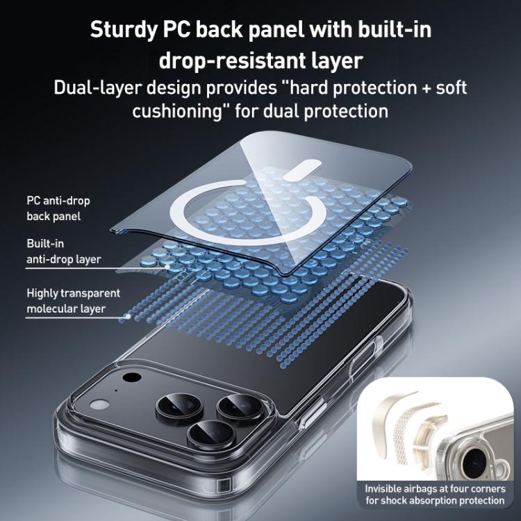 ZGA Magsafe Metal Buttons Clear PC Hybrid TPU Phone Case, For iPhone 17 Pro Max, For iPhone 17 Pro, For iPhone 17