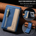 BFK31 Colorblock Zipper MagSafe Magnetic Leather Card Bag