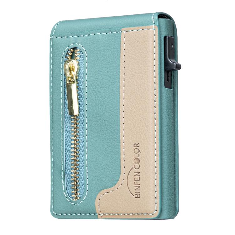 BFK31 Colorblock Zipper MagSafe Magnetic Leather Card Bag